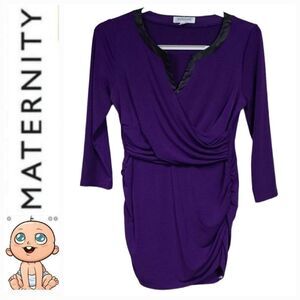 Motherhood Maternity Blouse Purple Surplice Wrap Ruched Blouse Nursing Work Knit